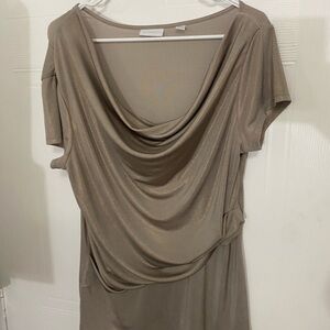 New York & Company Shimmering Tan Large Draped Blouse Sexy Valentines Romantic